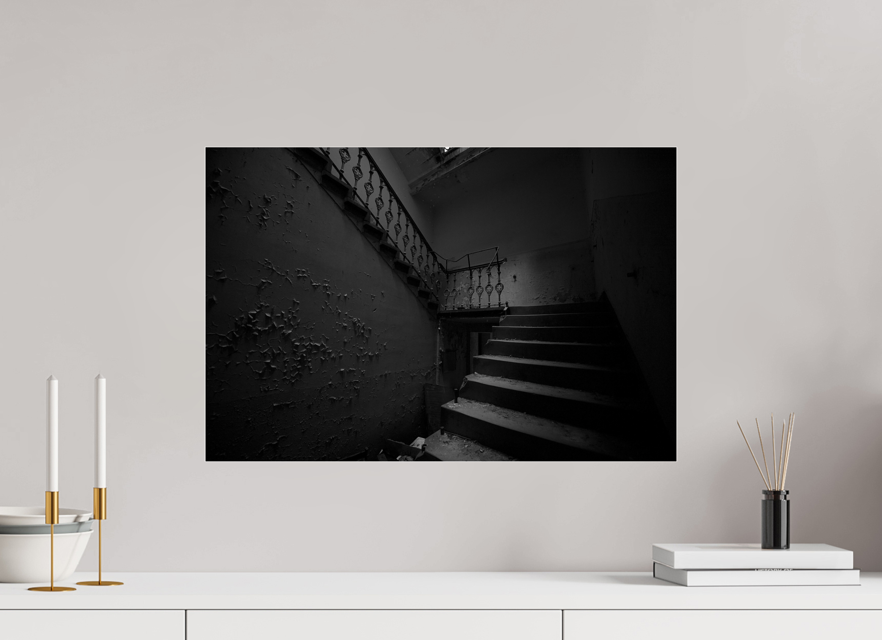 60 x 40 cm, Photo Print Under Acrylic Glass The dark stairway