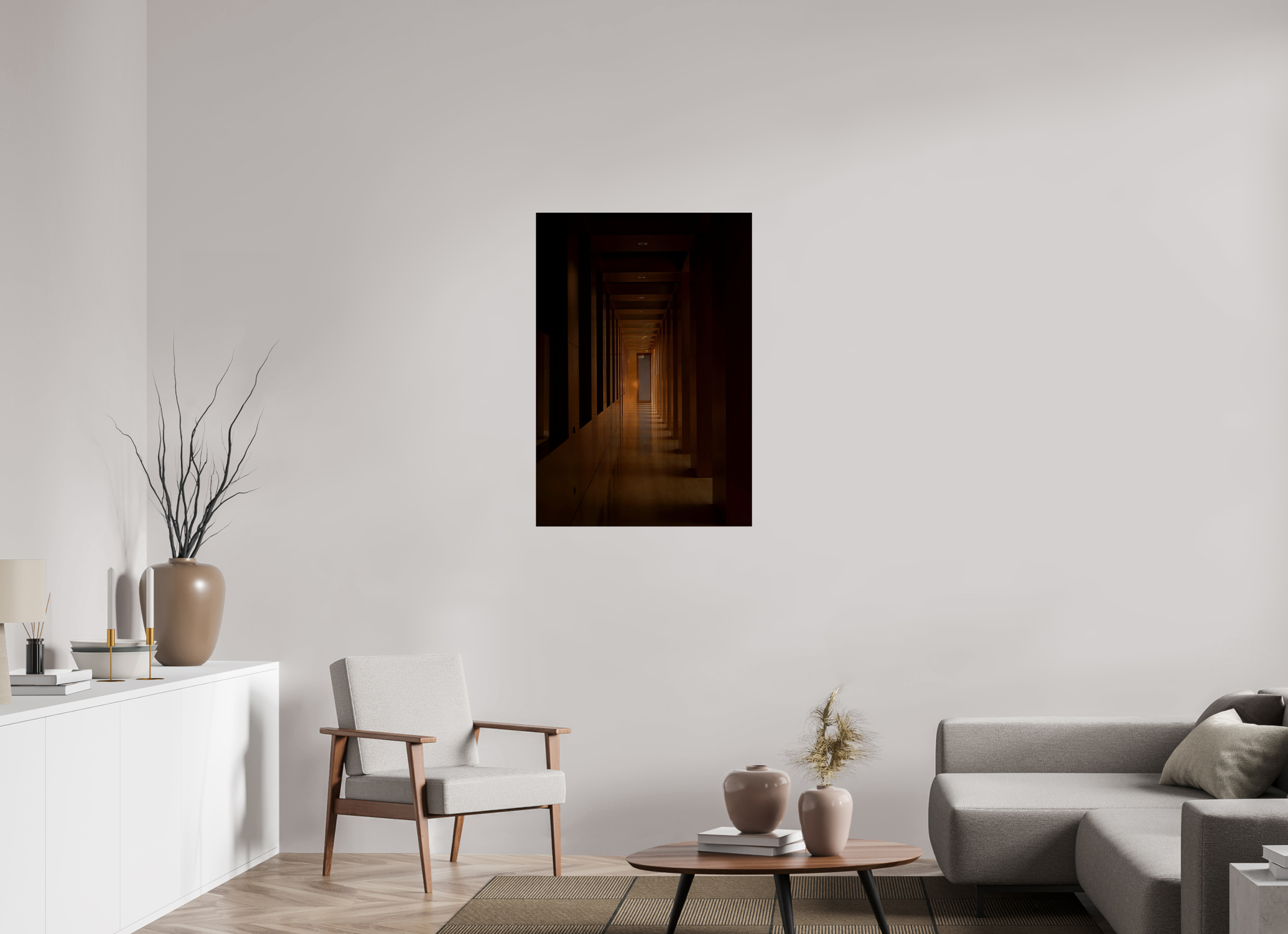 70 x 101,6 cm, Photo Print Under Acrylic Glass The dark hallway