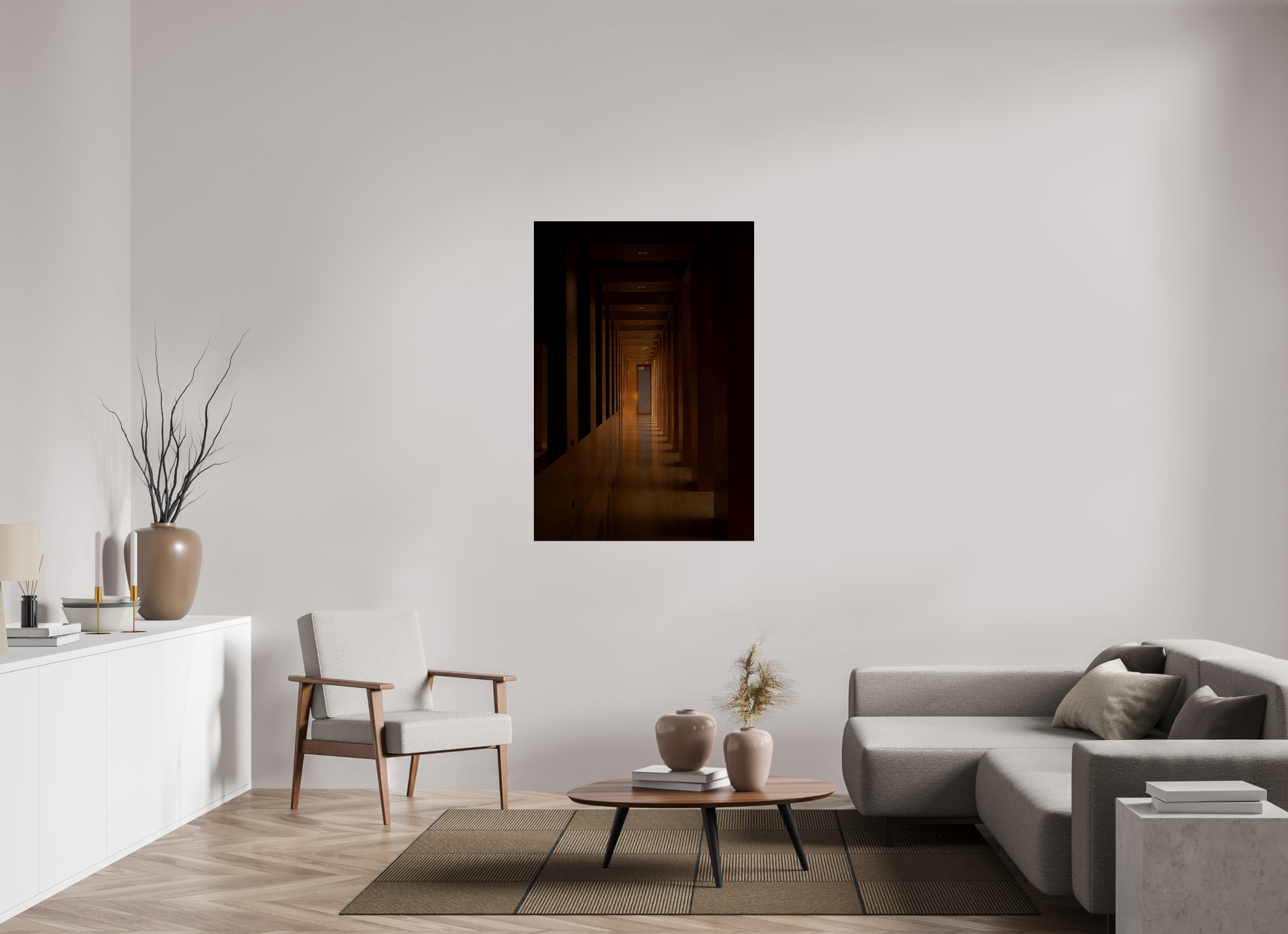 90 x 130,6 cm, Photo Print Under Acrylic Glass The dark hallway