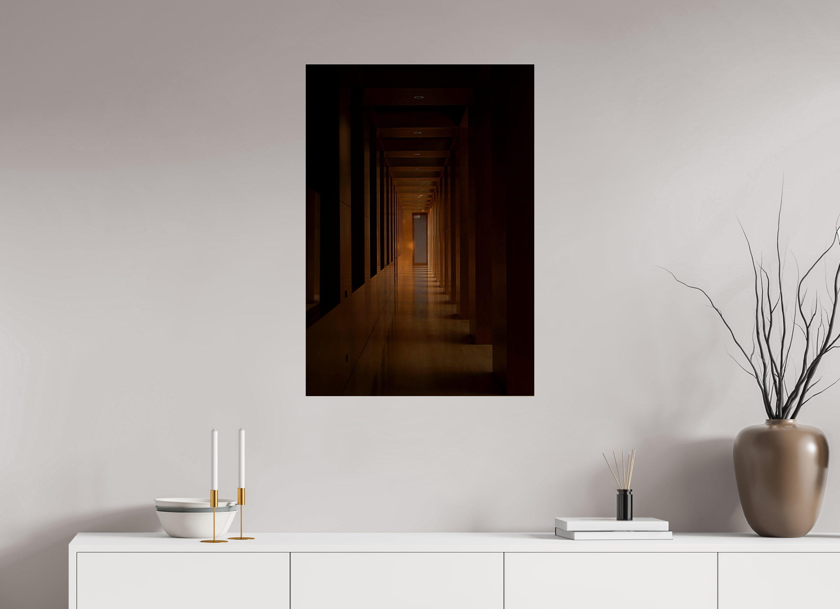 60 x 87,1 cm, Photo Print Under Acrylic Glass The dark hallway
