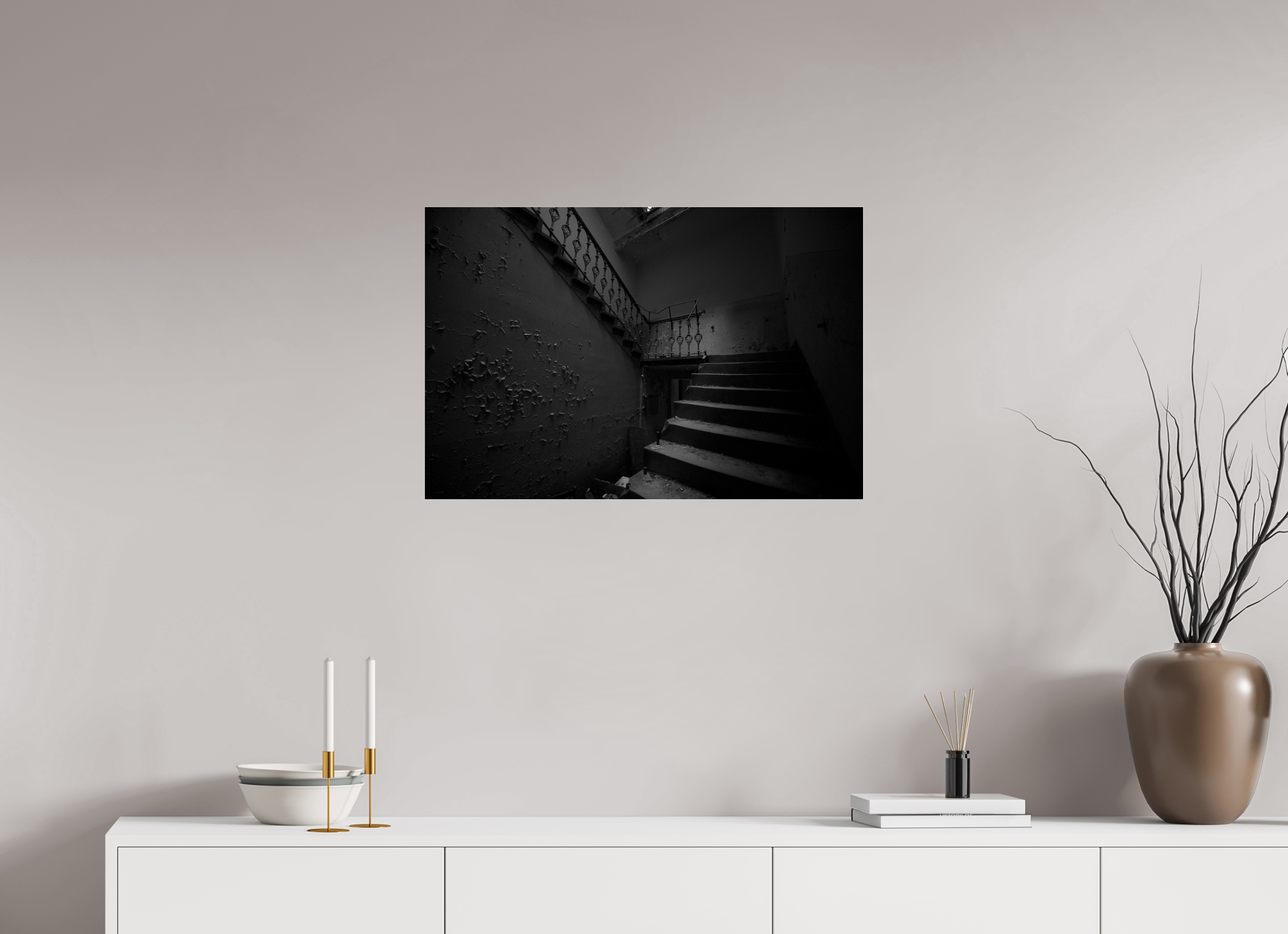 75 x 50 cm, Photo Print Under Acrylic Glass The dark stairway