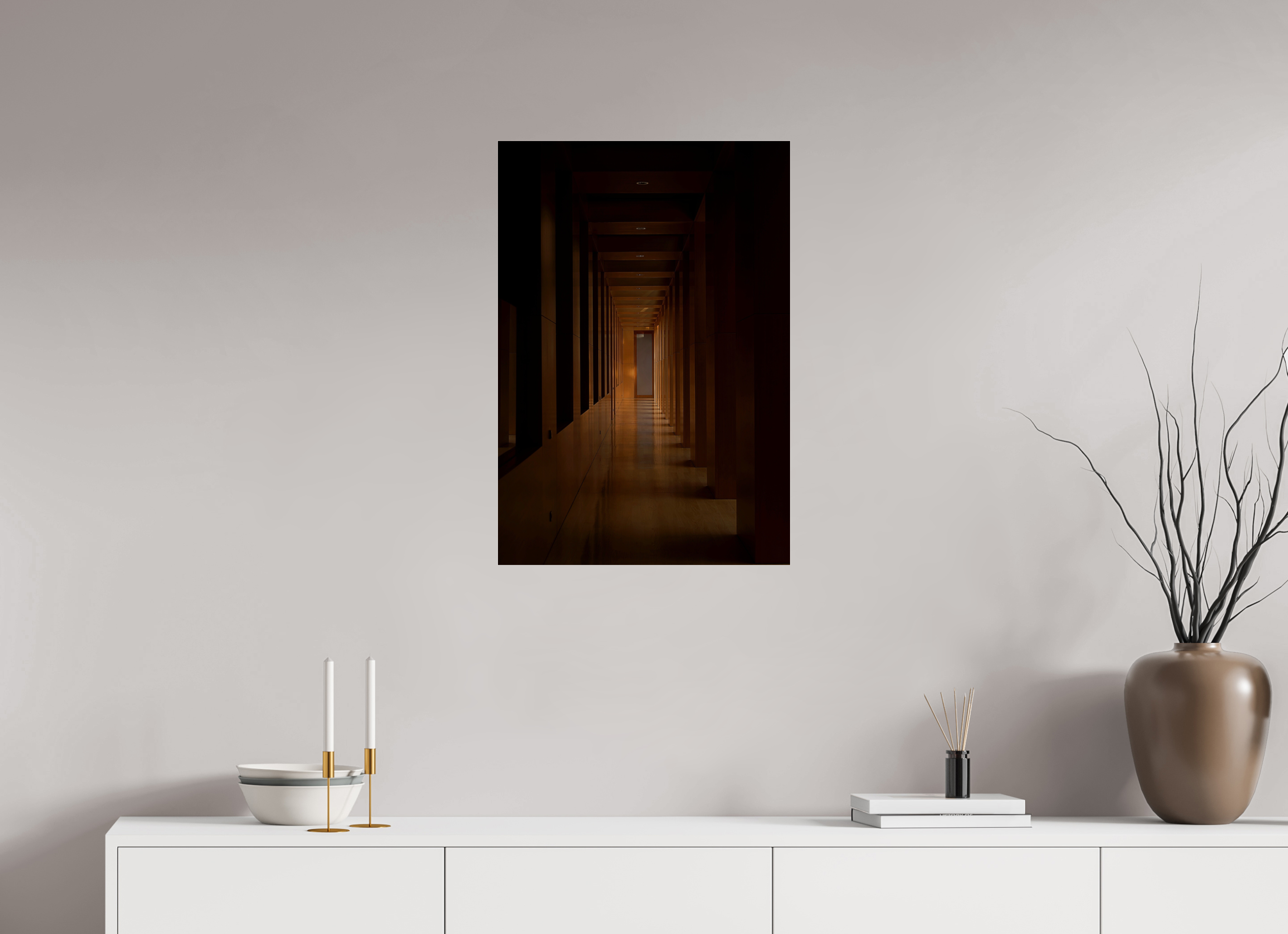 50 x 72,6 cm, Photo Print Under Acrylic Glass The dark hallway